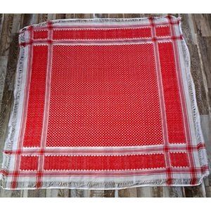 Square Tablecloth Red White Flocked Tea Made In Korea Cottage Retro 47"